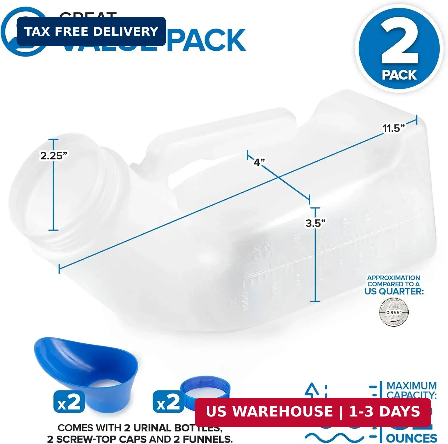 Unisex Urinal Bottle (2 Pack) – Portable Urinal for Women & Men – Female Urinal