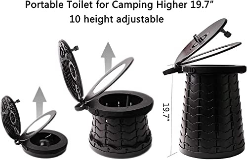 XXL Portable Toilet for Camping,19.7″ H Adjustable Folding Toilet with Black