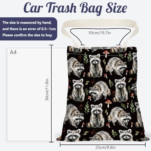 Print Car Trash Bag Hanging Garbage Bag with Snap Buttons Car-Back Seat Raccoon