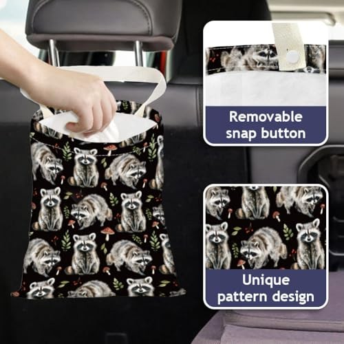 Print Car Trash Bag Hanging Garbage Bag with Snap Buttons Car-Back Seat Raccoon