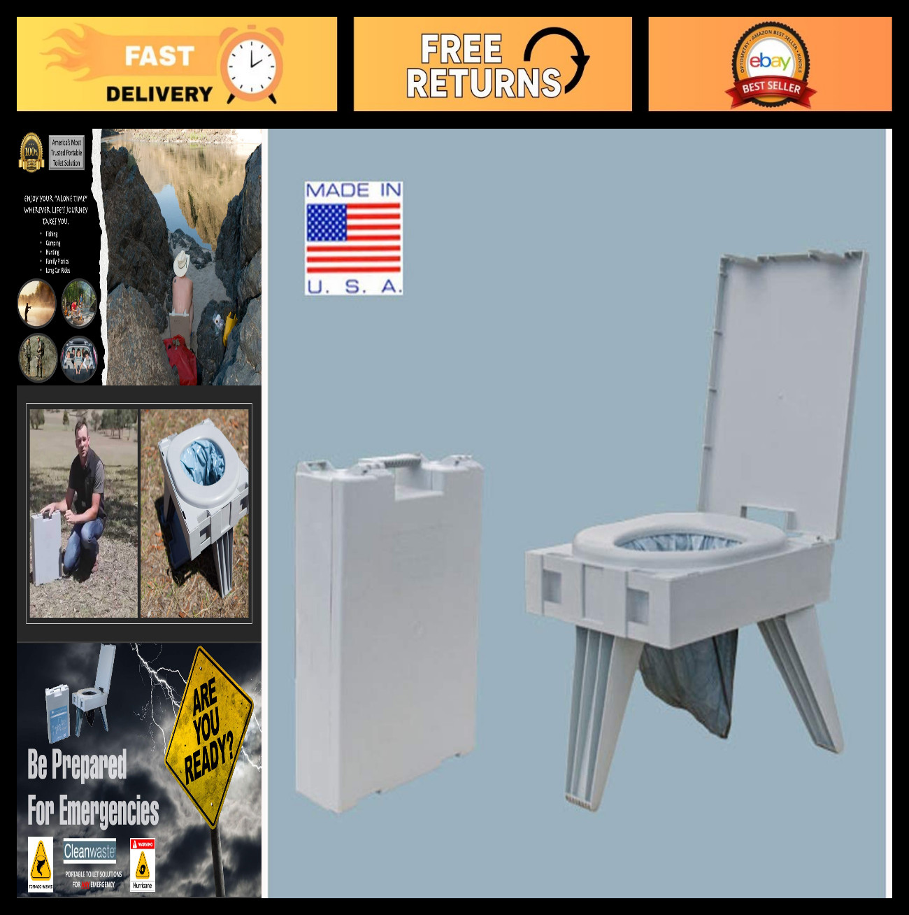 Portable Camping Toilet – Complete Kit for Camping, Hunting, Fishing – 3 Bonus K