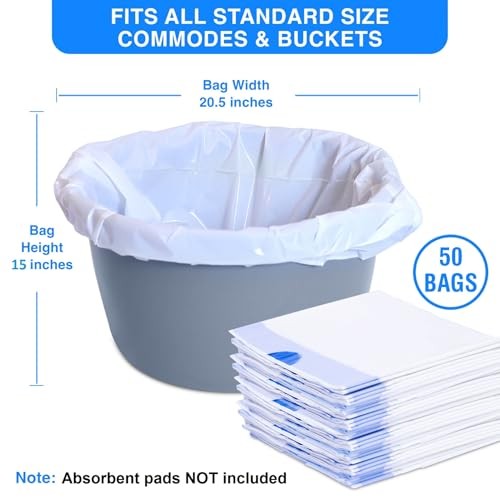 Disposable Potty liners – 50, Bed side commode Liners, 1 Count (Pack of 50)