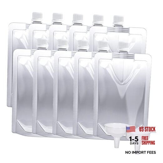 Keon Plastic Pouches – Leak-Proof, Flexible 8OZ – 10PCS + 2 Funnels – Reusable