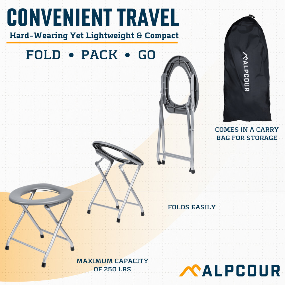 Alpcour Foldable Camping Toilet with Storage Bag – Compact Toilet for RV & Boat