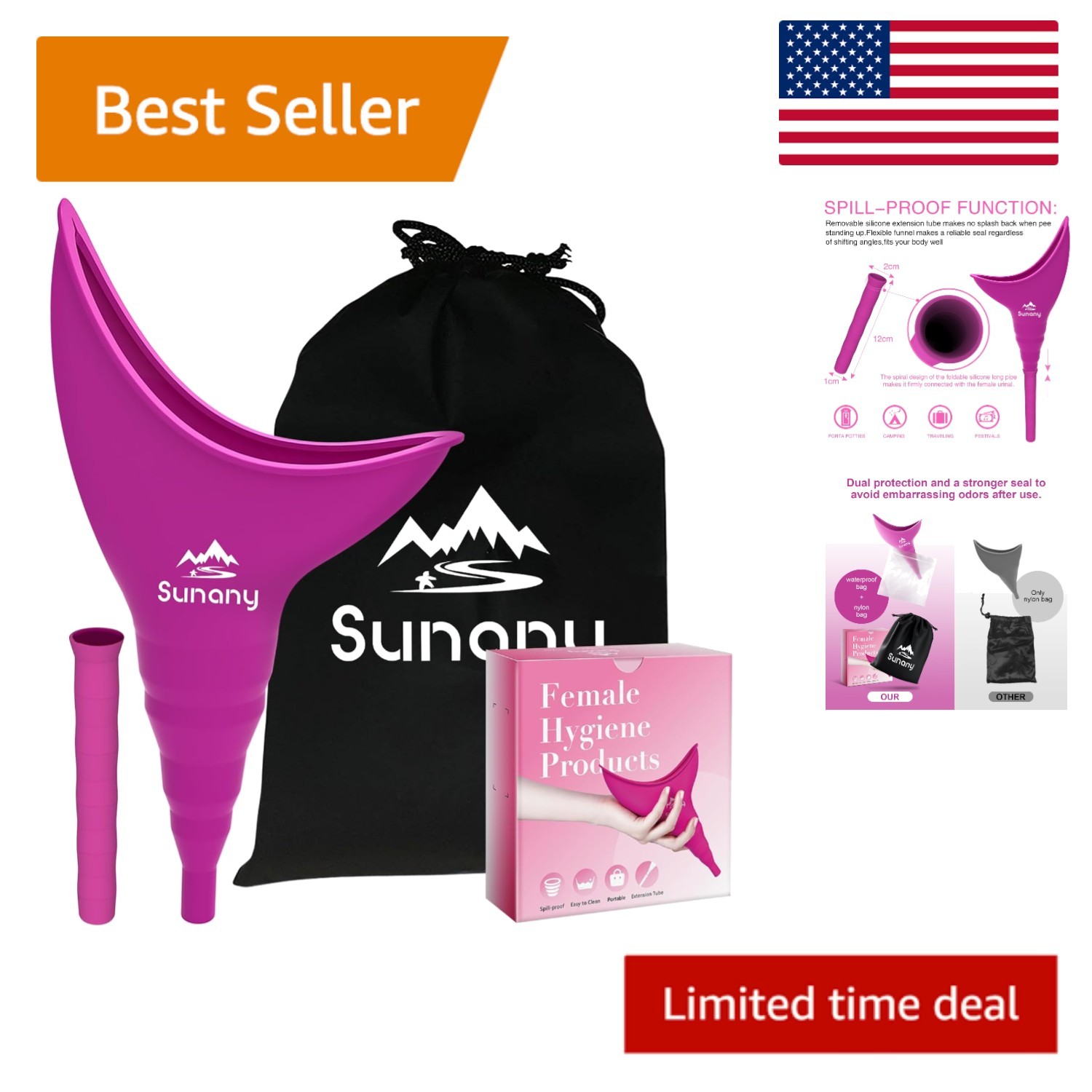 Fuchsia Female Urinal – Reusable Silicone Pee Funnel for Comfortable Outdoor Use