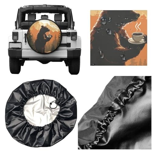 Spare Tire Cover for Rv Trailer Camper- Waterproof 15 inch Sunset Bear Coffee