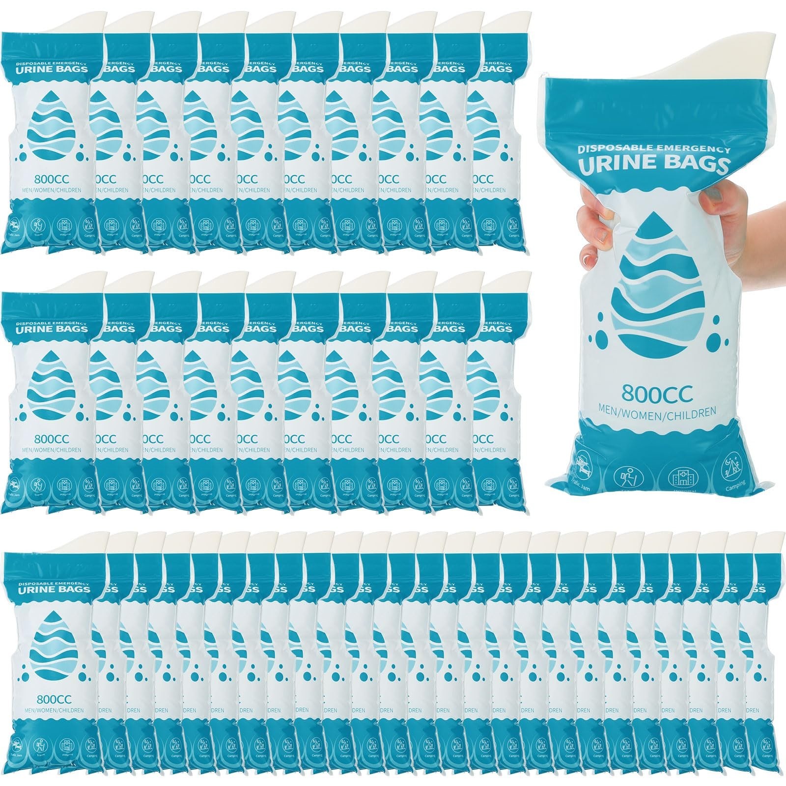 50 Pcs Disposable Urinal Bags – Portable Emergency Pee Bags for Travel, Camping,