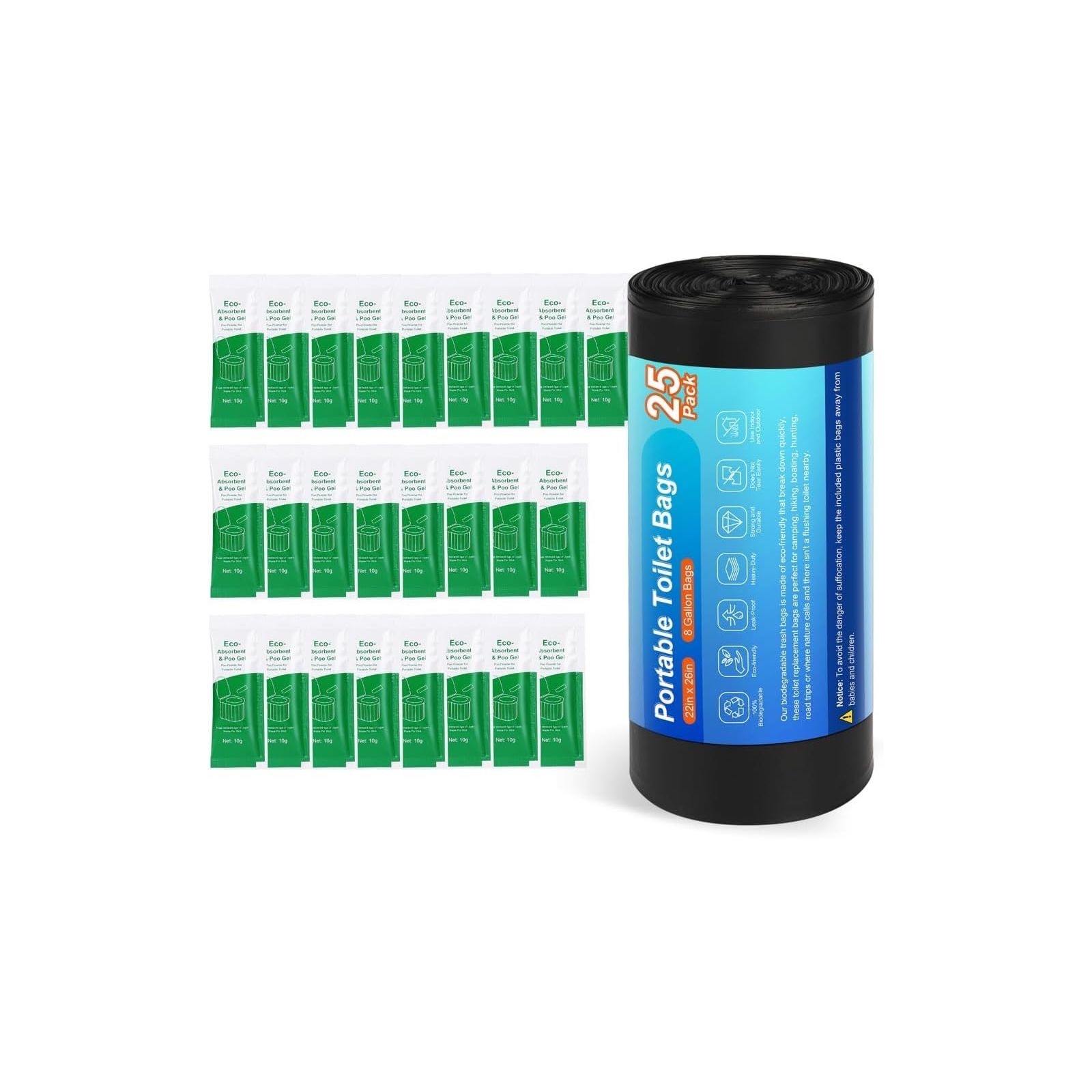 25 Portable Camping Toilet Bags, Biodegradable 25PCS 25 Count (Pack of 1)