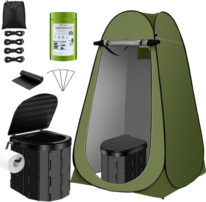 Kit Inodoro Portátil Camping con Tienda Privacidad y Bolsas Gel para Viaje