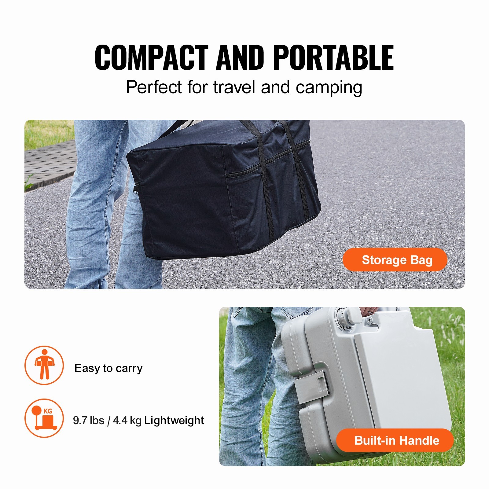Portable Camping Toilet , 3.2 Gal Waste Tank, Pressurized Flush, Leak-Resistant