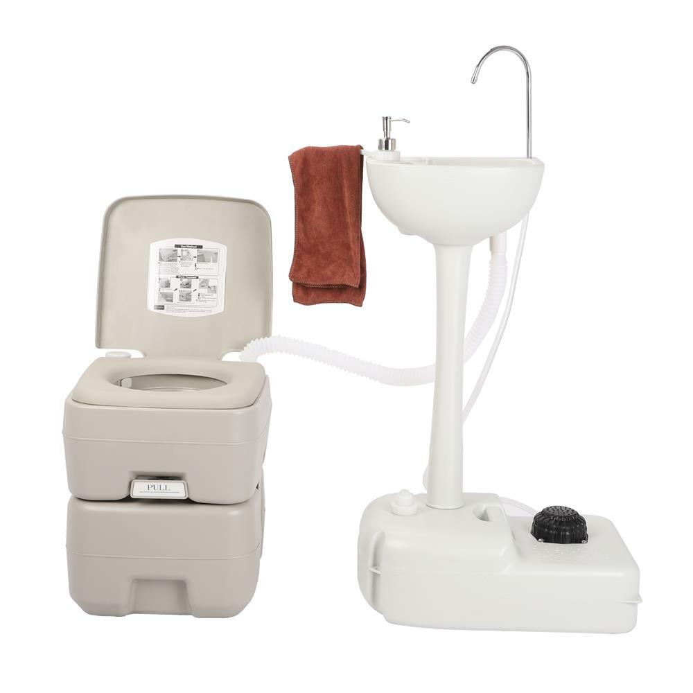 Removable Camping Sink Wash Basin W/ Portable Flush Toilet Outdoor Vehicle Party