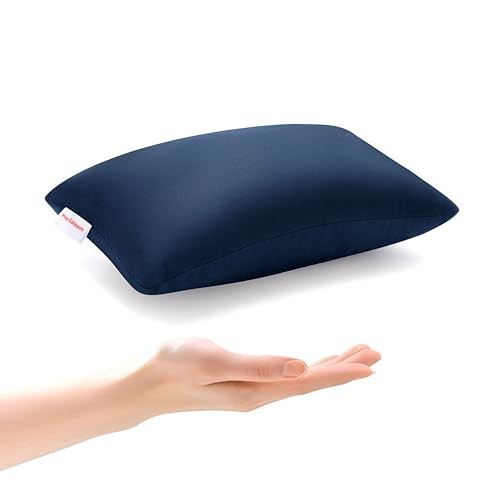 Small Pillow 11″x7″x2.5″ for Travel and Camping with Name Tag Mini Navy Blue