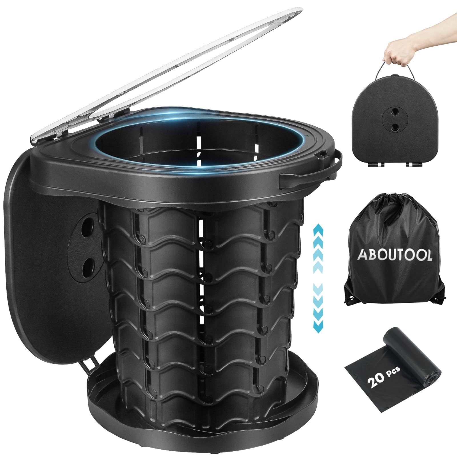 Portable Toilet for Adults, Adjustable Height Camping Toilet, Outdoor Emergen…
