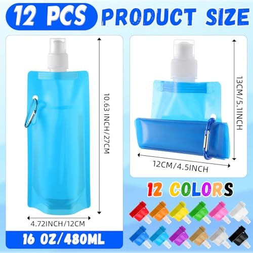 Pack Collapsible Water Bottles Bulk 16oz Foldable Water Bottles 12 12 Colors