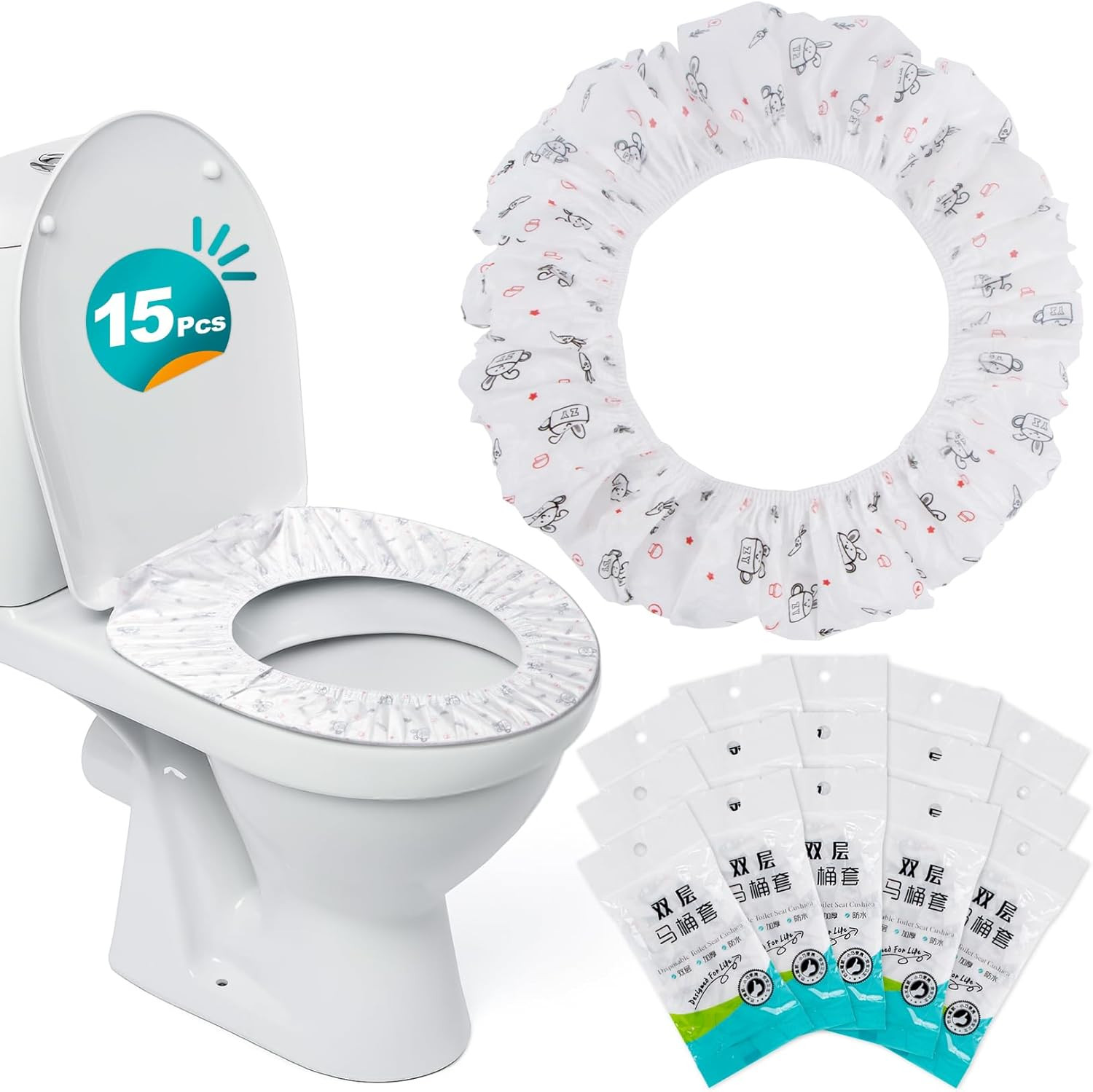 15pcs Disposable Toilet Seat Covers Waterproof Travel Portable Non-Woven Mats