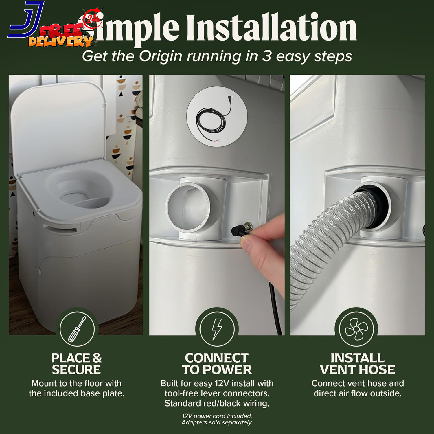 Origin 12V Electric Composting Toilet Compact Odorless Off-Grid Solution