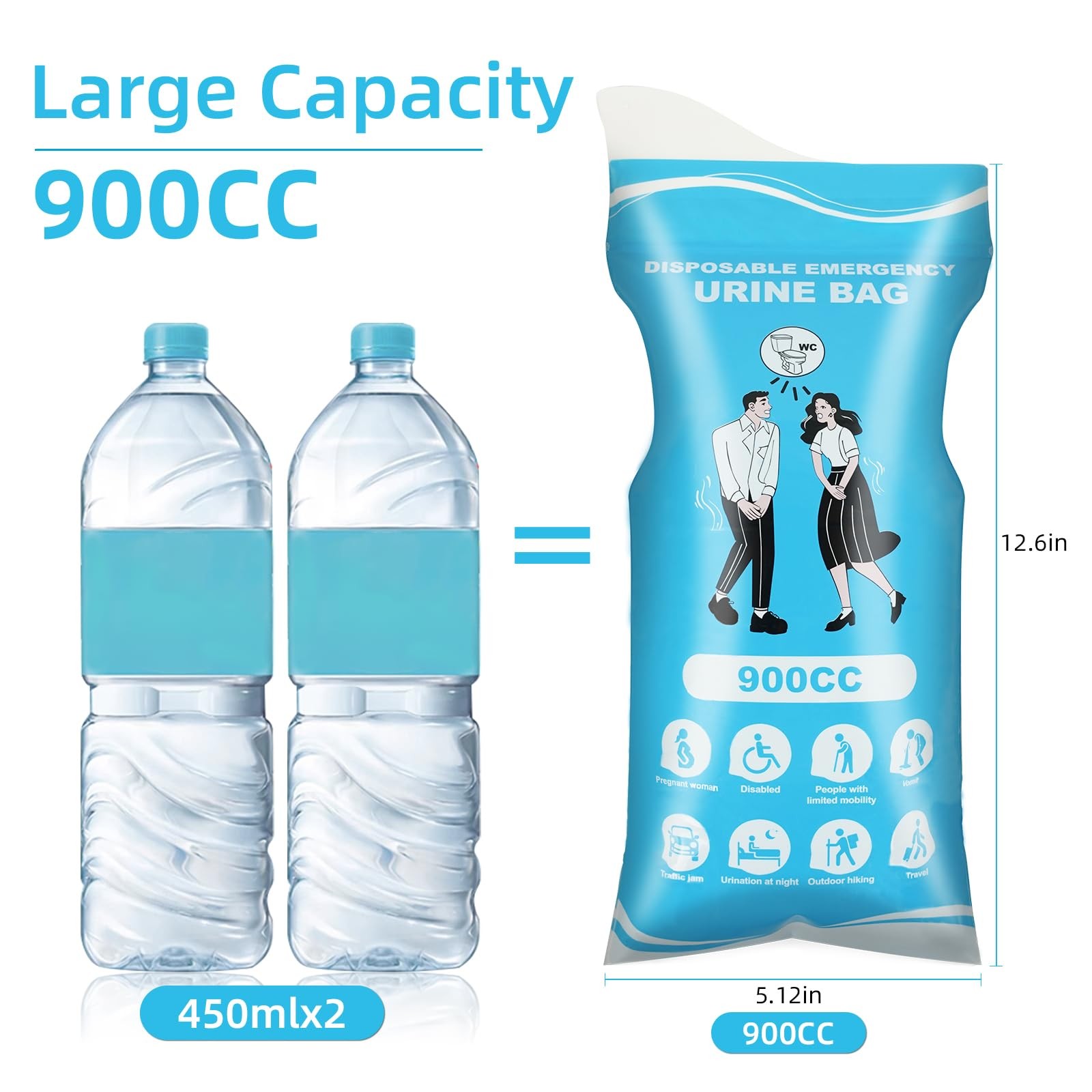 12/24 Pcs Disposable Urine Bags, 3Rd Generation 900ML Emergency Portable Pee Bag