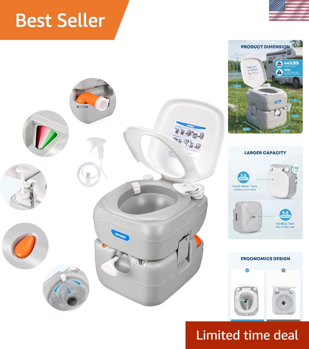 Portable RV Toilet, Camping Toilet Porta Potty, 5.8 Gallon Detachable Waste T…