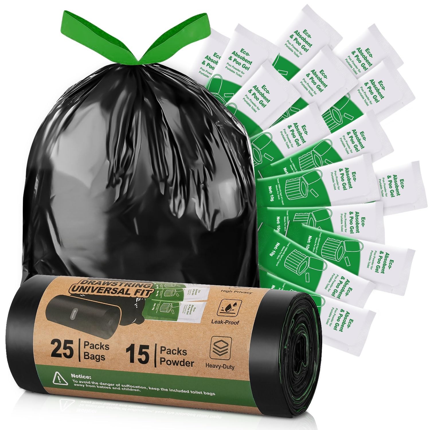 Camping Toilet Bags Poo Gel Set, 25 Count Portable Toilet Bags with 15 Count …