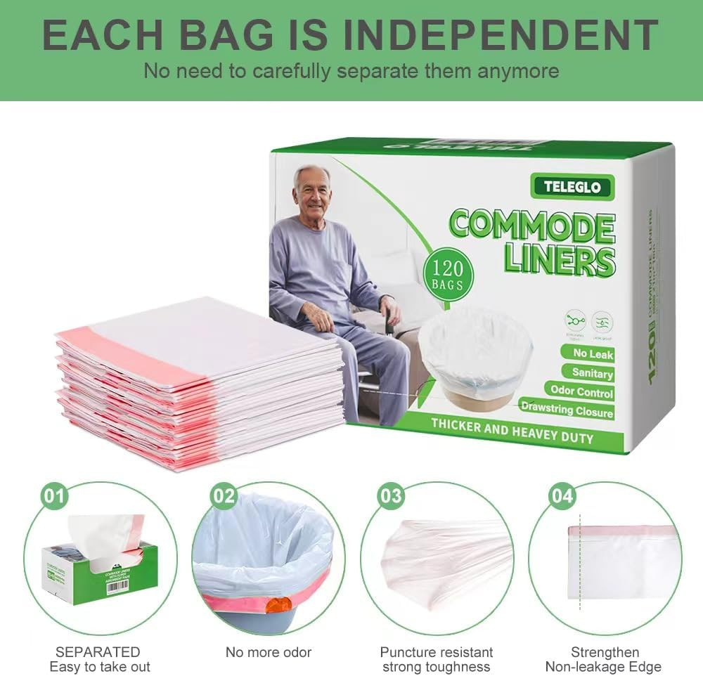 Commode Liners 120PCS Bedside Commode Liners Disposable-Portable Toilet