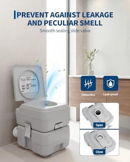 Portable Travel Toilet, T Outlet Water, RV Potty with 5.3 5.3 Gal Waste Tank