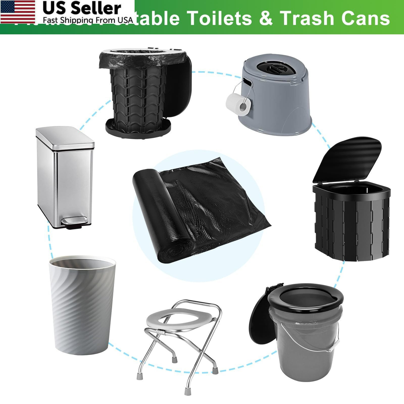 100 Portable Toilet Bags – Camping 1 Count (Pack of 100), 100 PCS