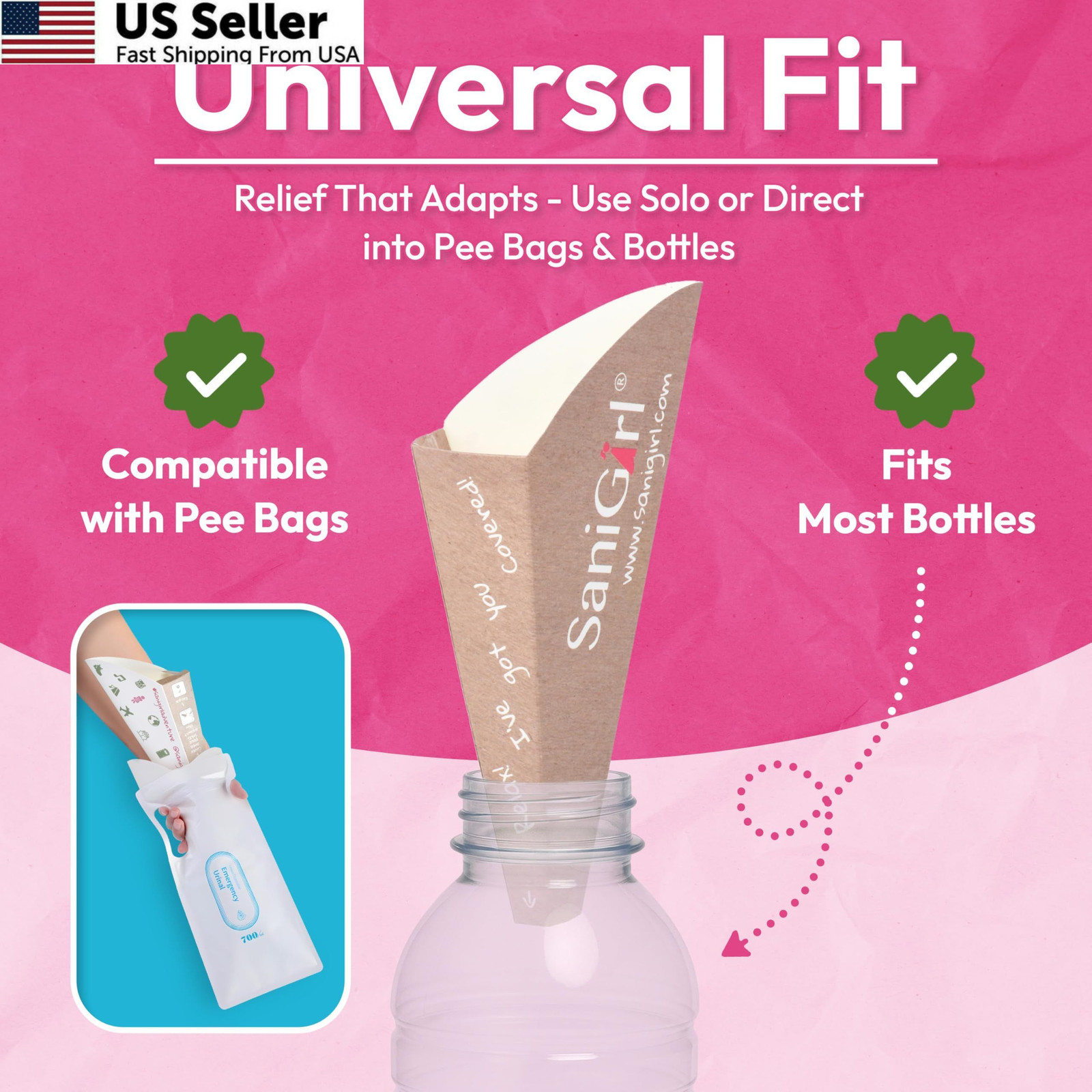 SaniGirl Pee Funnel for Women 20 Count (Pack of 1), Beige, White, Green, Pink