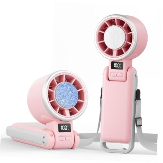 Portable Handheld Turbo Fan with Ice Cooling, 5 Speed Battery Pink