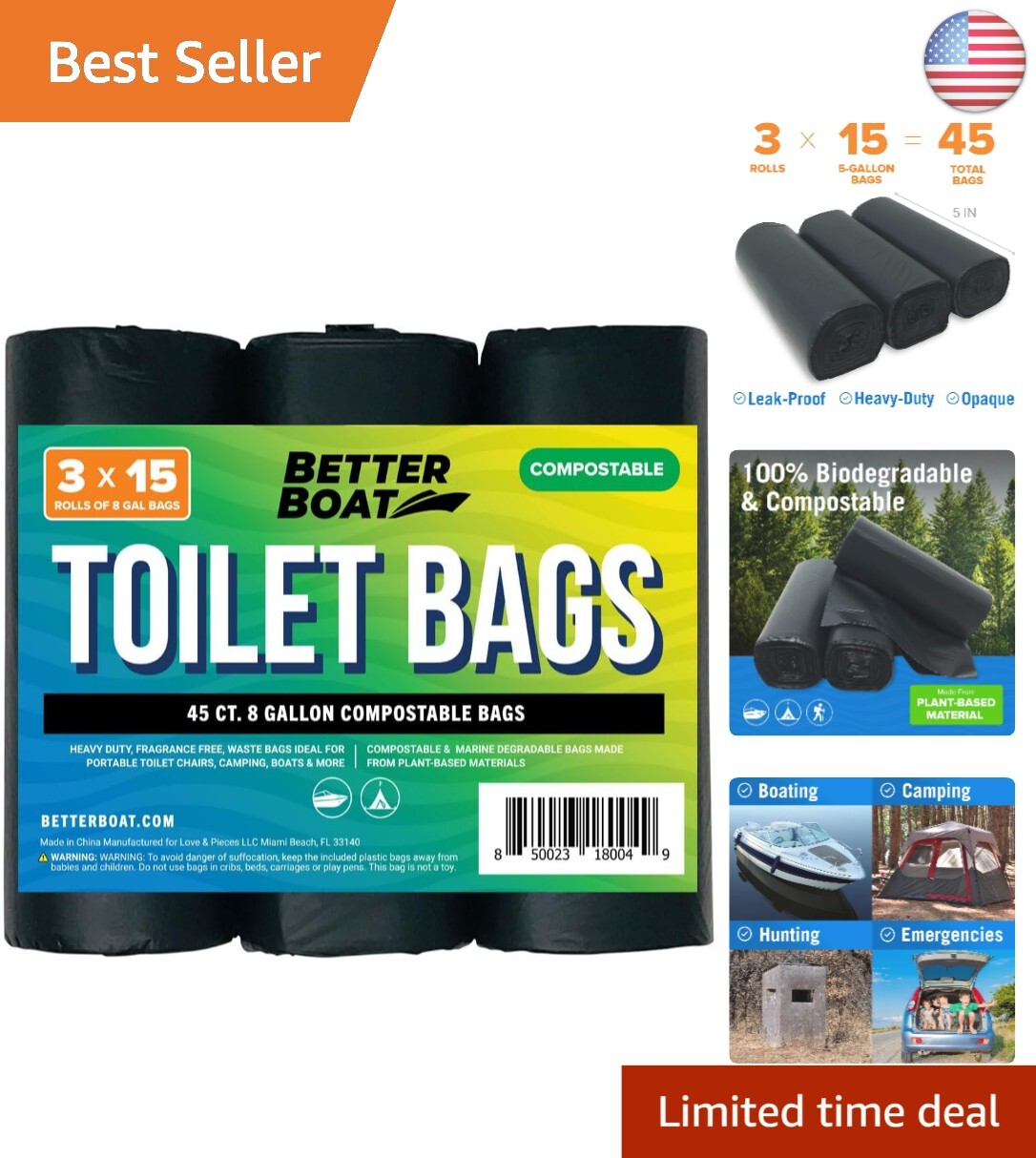 Universal Fit 8-Gallon Biodegradable Toilet Bags – Ideal for Camping & Compost