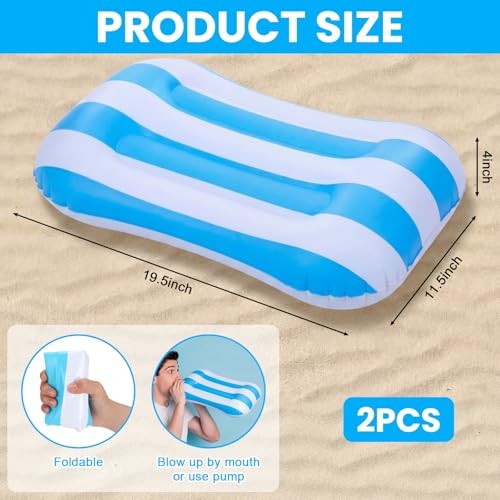 Seenelling 2 Pcs Inflatable Poolside Chair Blow up Beach Light Blue Striped