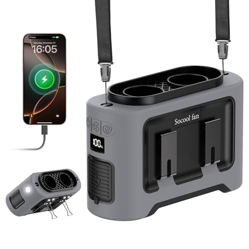Socool Portable Waist Fan Clip on Wearable Belt Rechargeable 14500mAh Gray