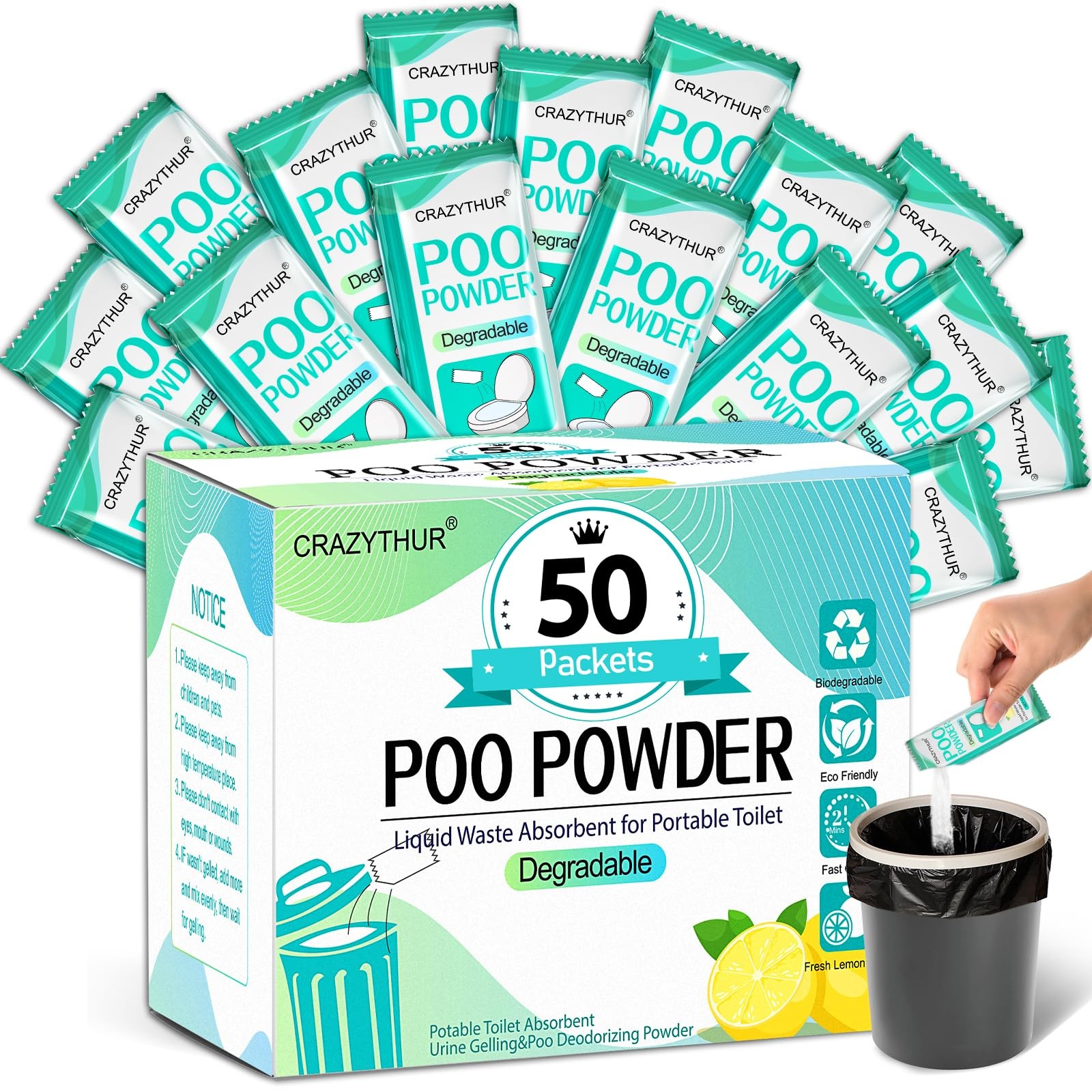 Portable Toilet Gel, Poo Powder for Portable Toilet, Camping Toilet Gel, Pee Pow