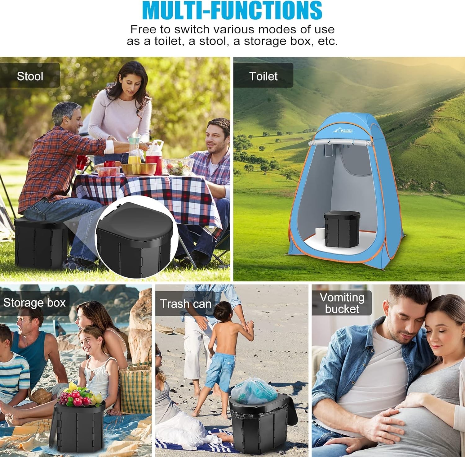 Durable Folding Toilet Portable Camping Travel Adult Waterproof Stool Liner Bag