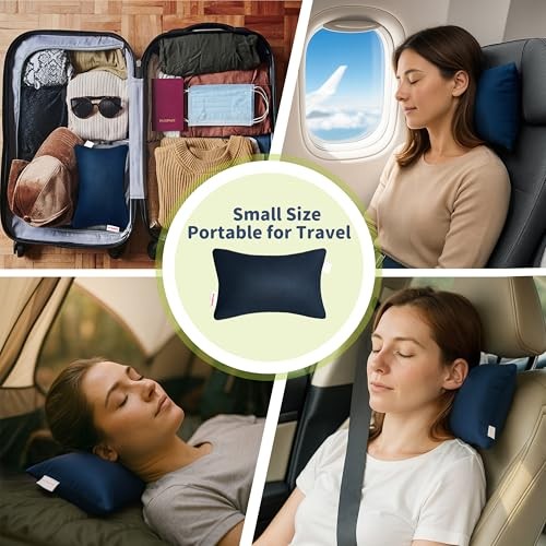 Small Pillow 11″x7″x2.5″ for Travel and Camping with Name Tag Mini Navy Blue