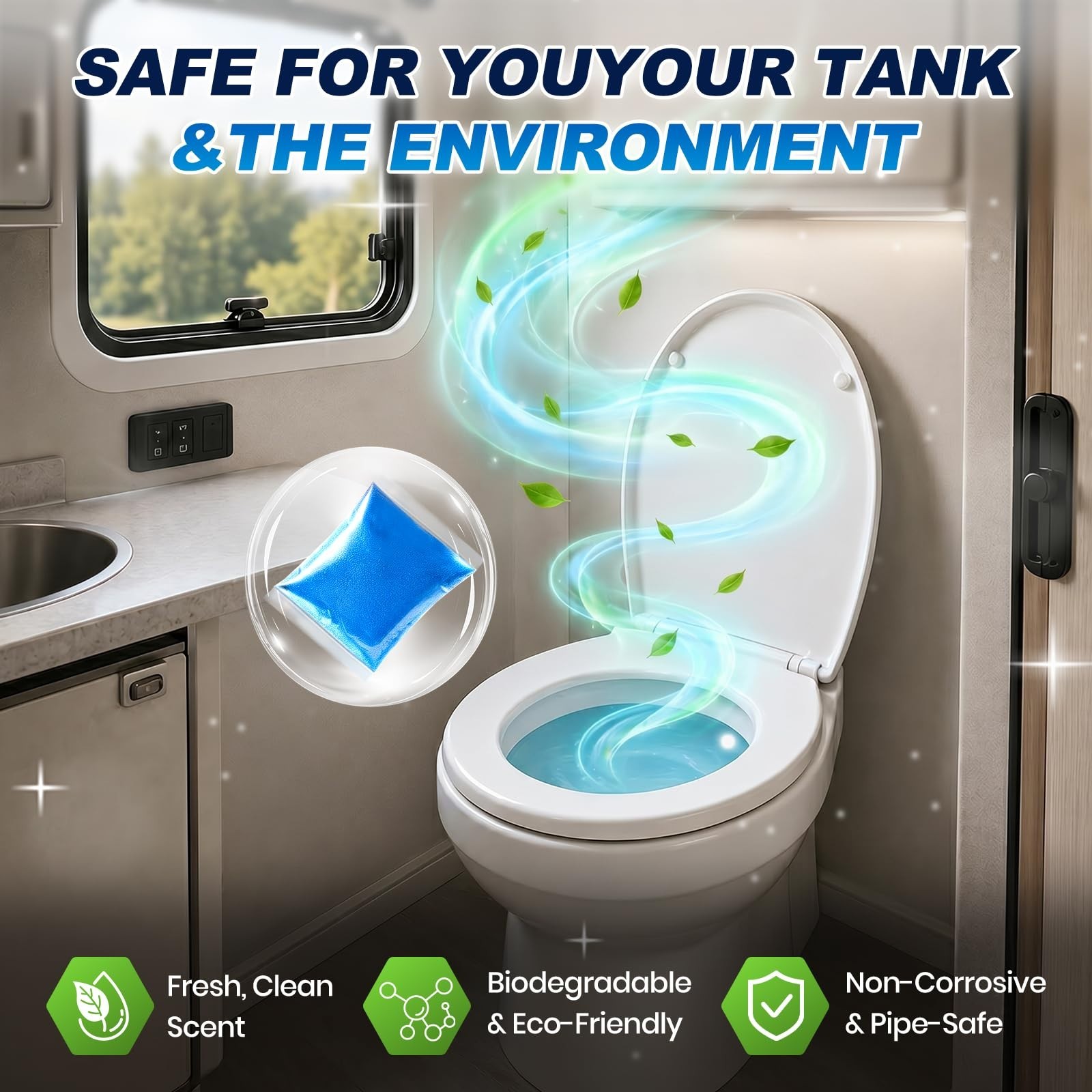 Septic-Safe RV Toilet Pods – 40 Pack Waste Breakdown & Odor Elimination Drop-Ins