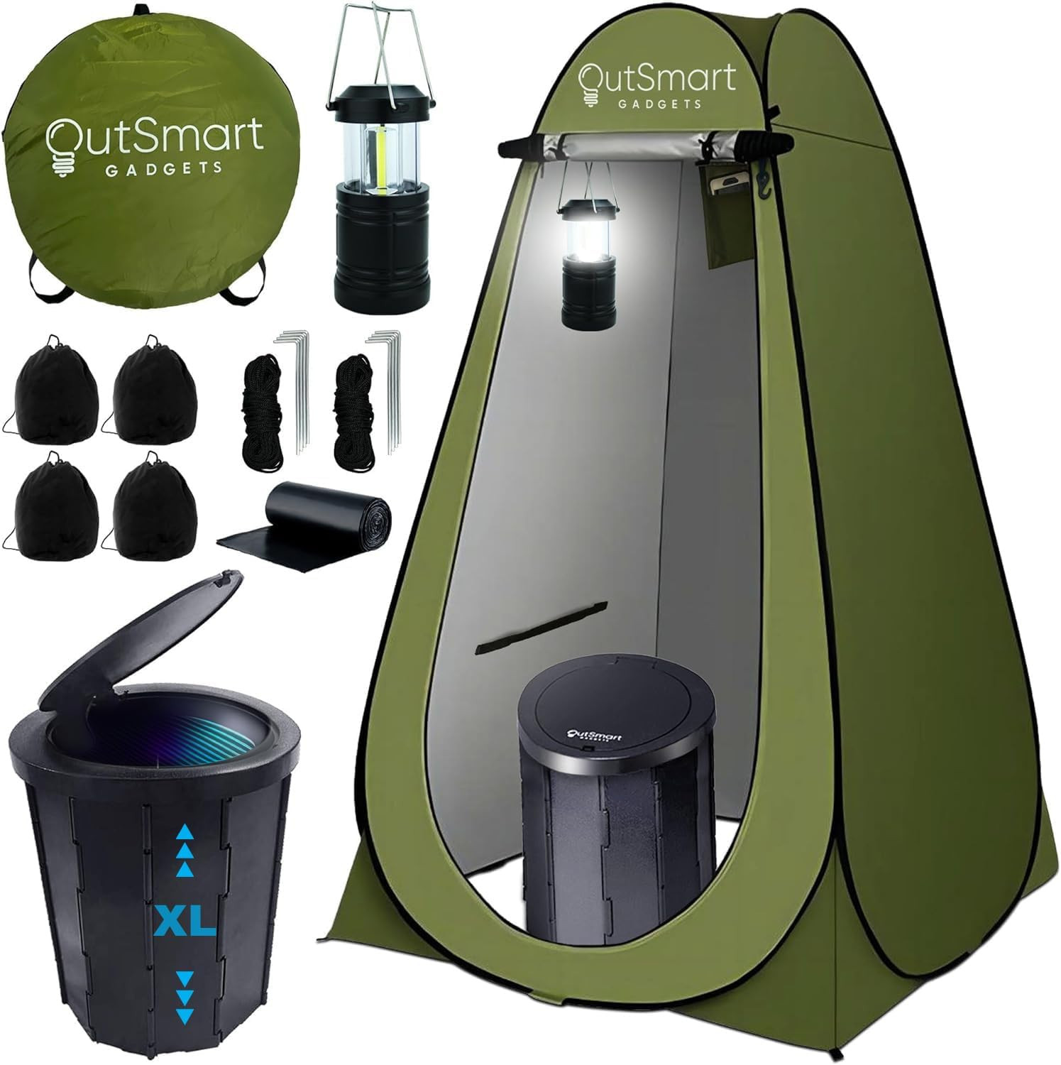 Outdoor Portable Toilet Set for Adults with Camping Night Lantern, Folding XL To