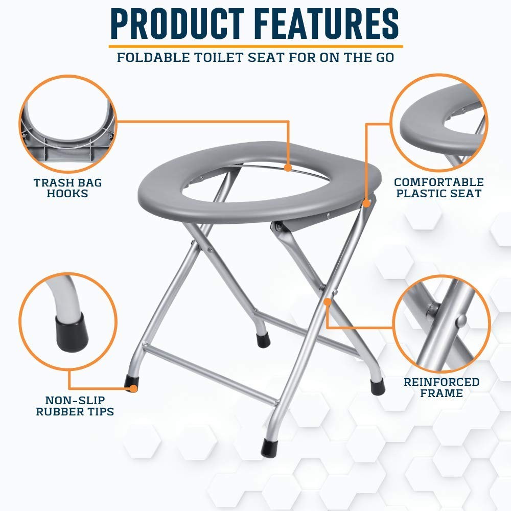Portable Toilet Seat – Compact Lightweight Indoor & Outdoor Commode w/Built-I…