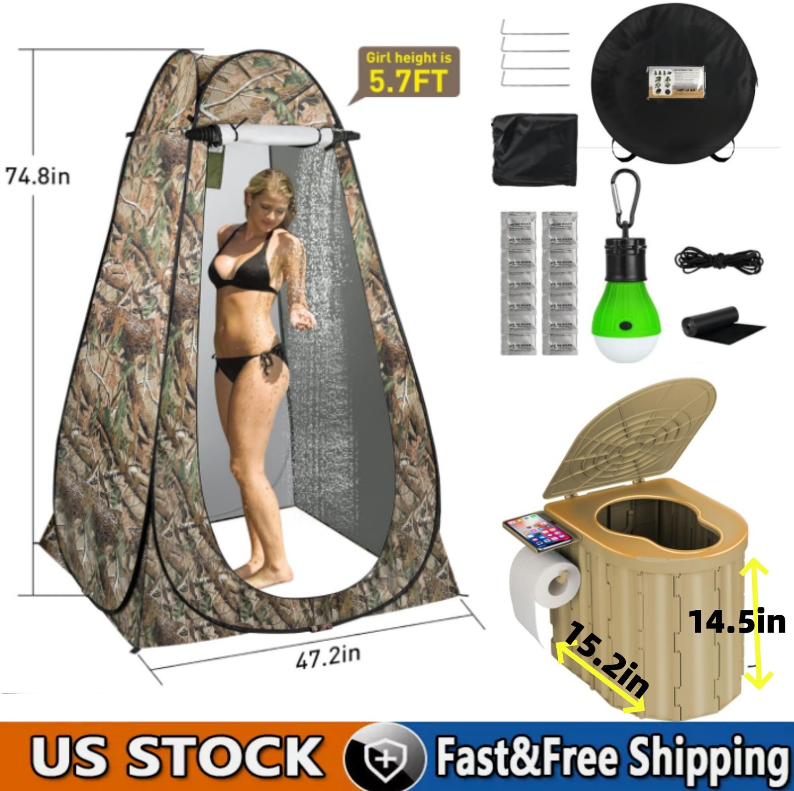 Portable Camping Toilet Privacy Shower Tent Portable Outdoor Bathroom Toilet US