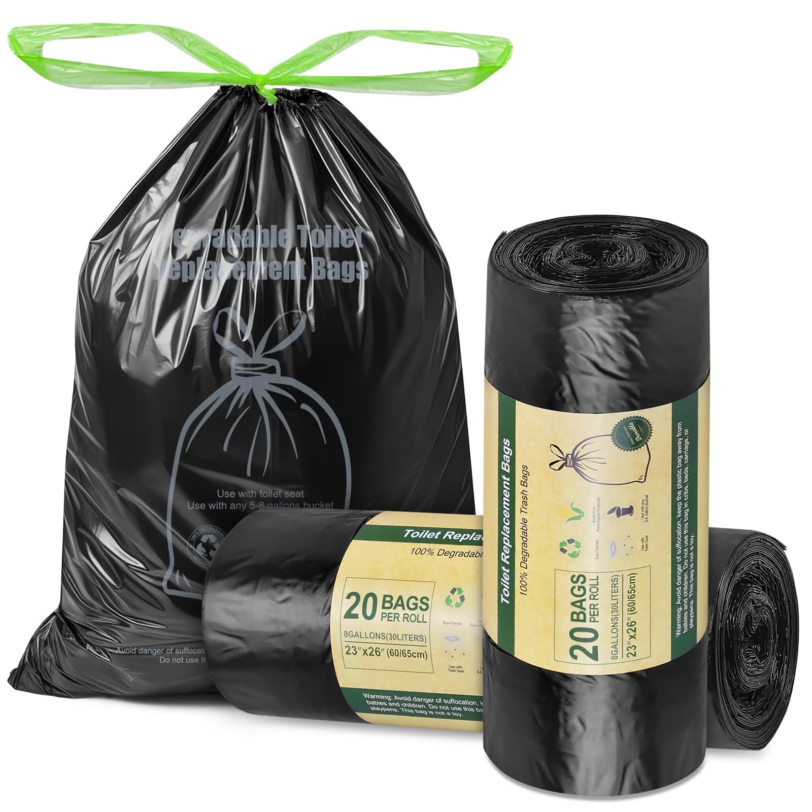 BLIKA 40 Count Toilet Bags with Drawstring, 8 Gallon, 30 Liter, Heavy Duty 1….