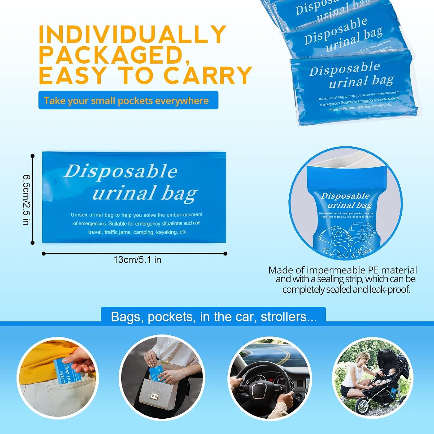 Moodooy Disposable Emergency Urinal Bag, 8/12/20/24 Pack Portable Camping Pee Ba