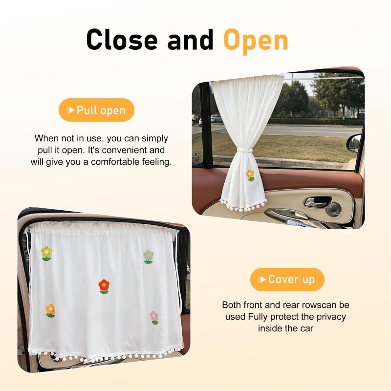 White #B Car Side Window Shades – Cute Sunflowers Pattern – 1 PC – White #B