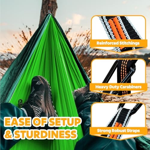NATUREFUN Ultra-Light Travel Camping Hammock | 275x140cm Light Green/Dark Green