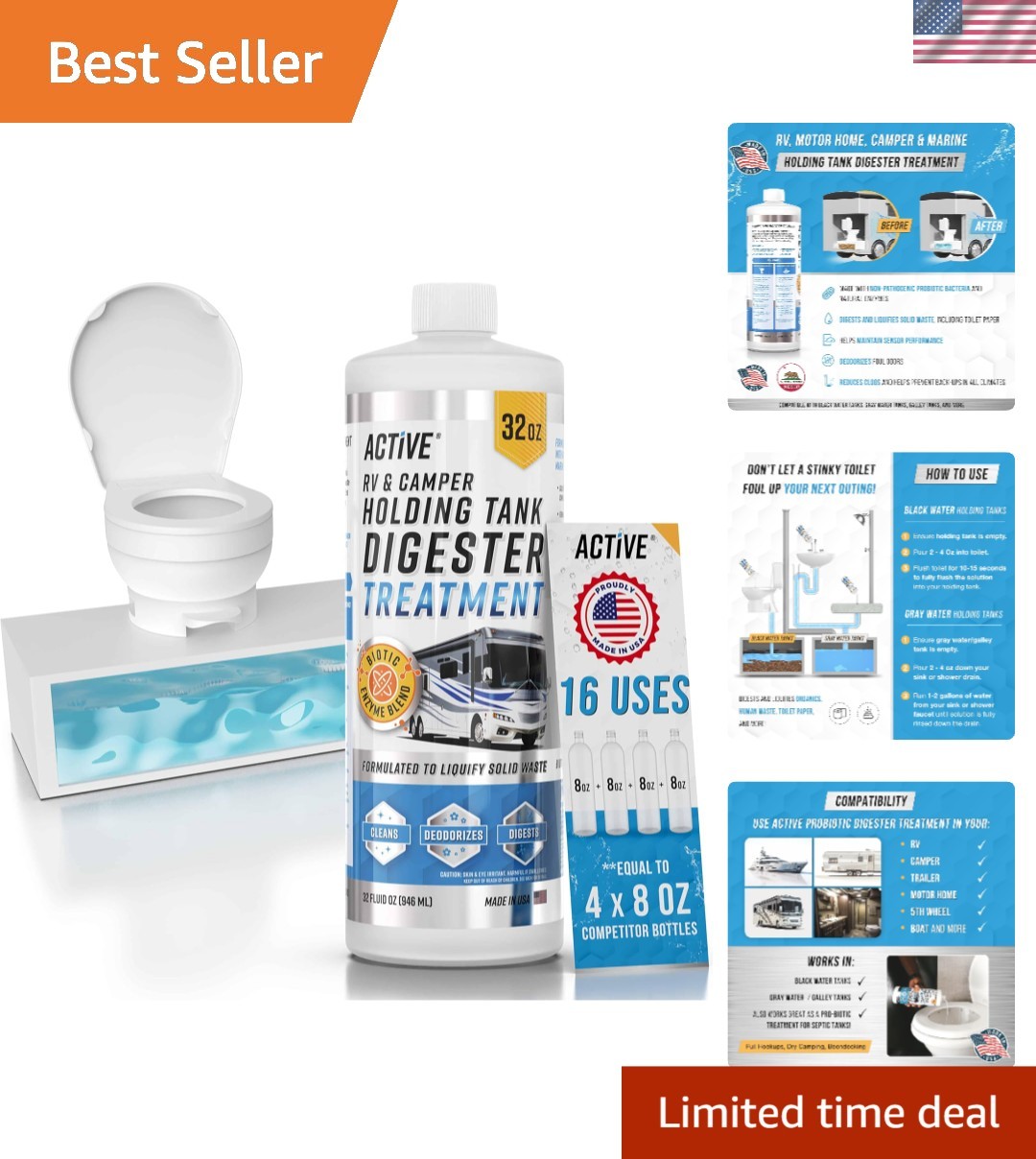 RV Black Tank Treatment Toilet Chemicals – 16 Treatments Waste Digester for H…