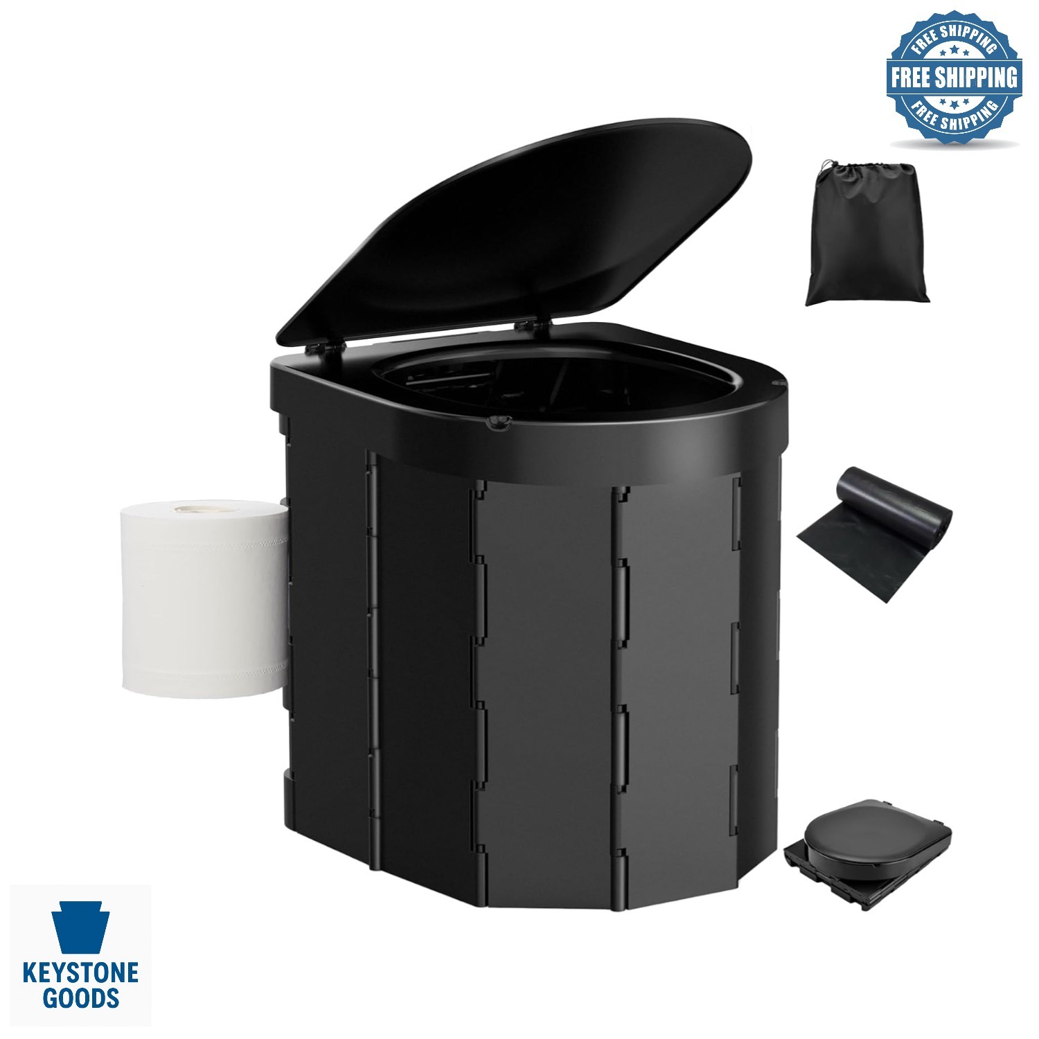 Portable Folding Camping Toilet with Lid & Toilet Paper Holder