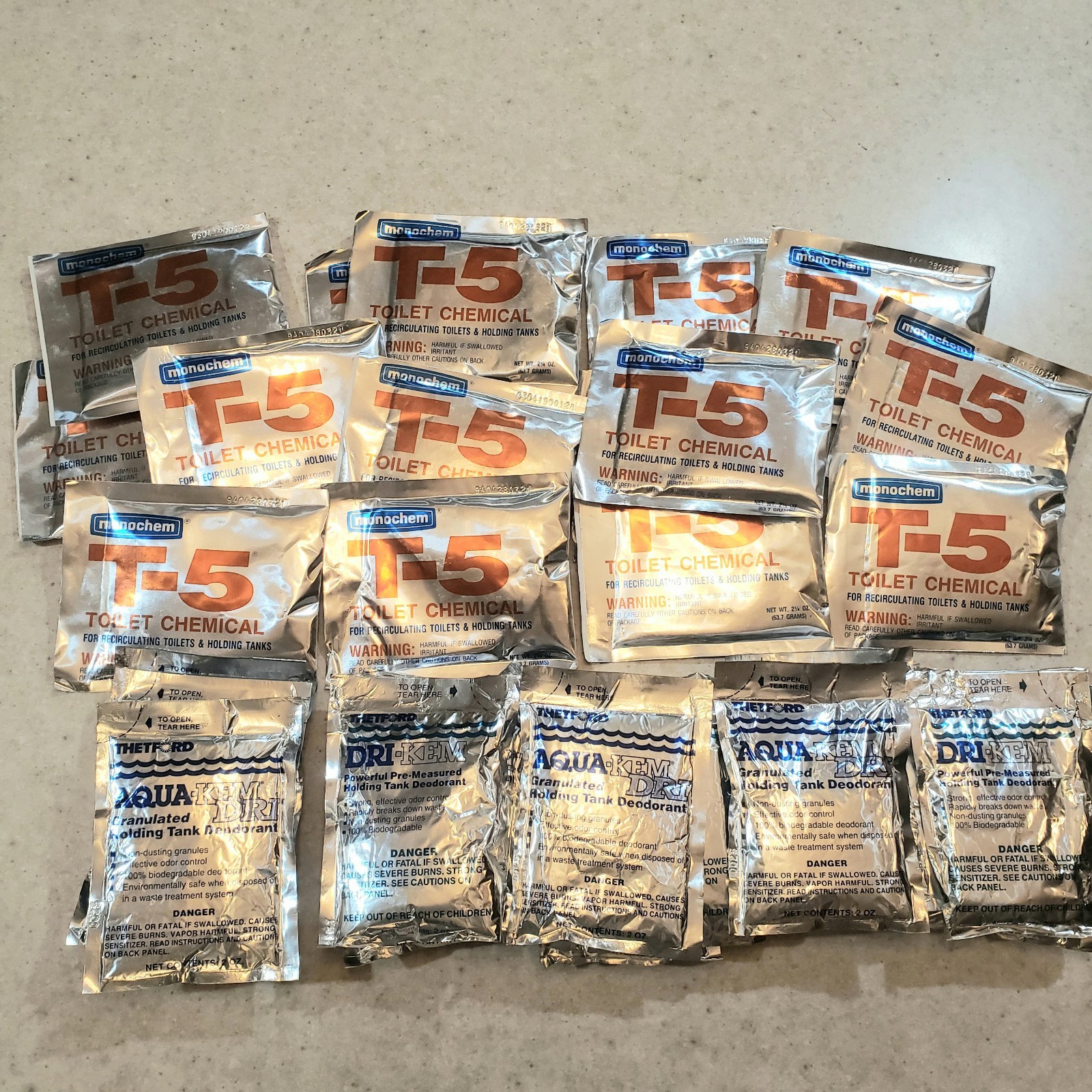 RV Toilet Treatment Holding Tank Lot Of 34 Packages Thetford & Monochem Brands