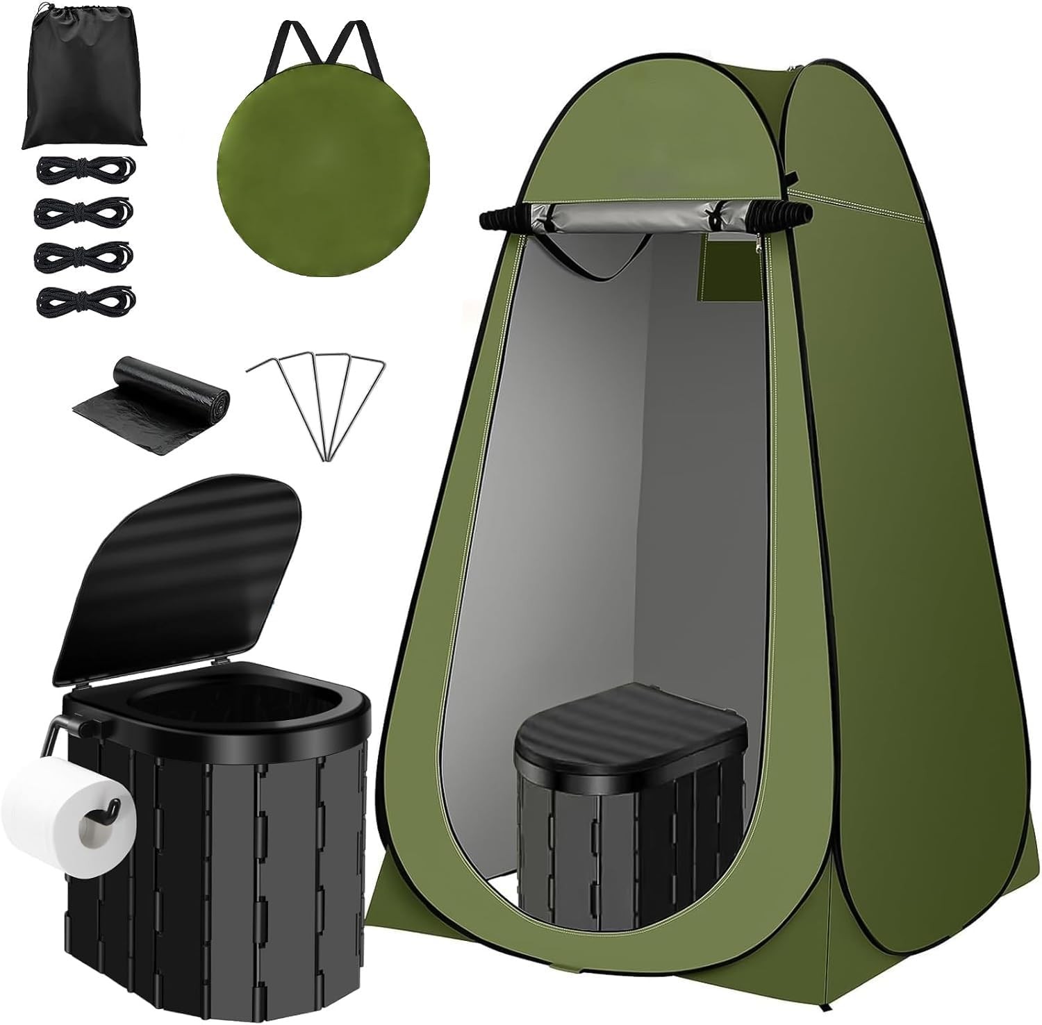 Portable Toilet Kit for Adults, Camping Toilet with Pop-Up Privacy Tent and P…