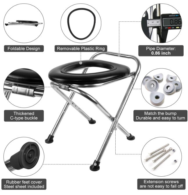 Portable Camping Toilet, 350lbs Foldable Stainless Steel Travel Toilet
