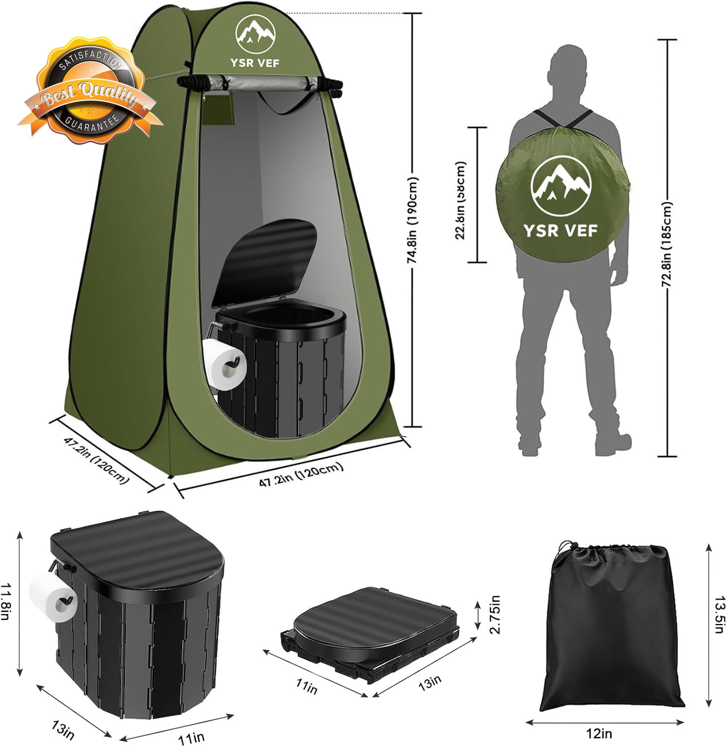 Portable Toilet Kit, Camping Toilet with Pop-Up Privacy Tent and Poo Gel Toilet