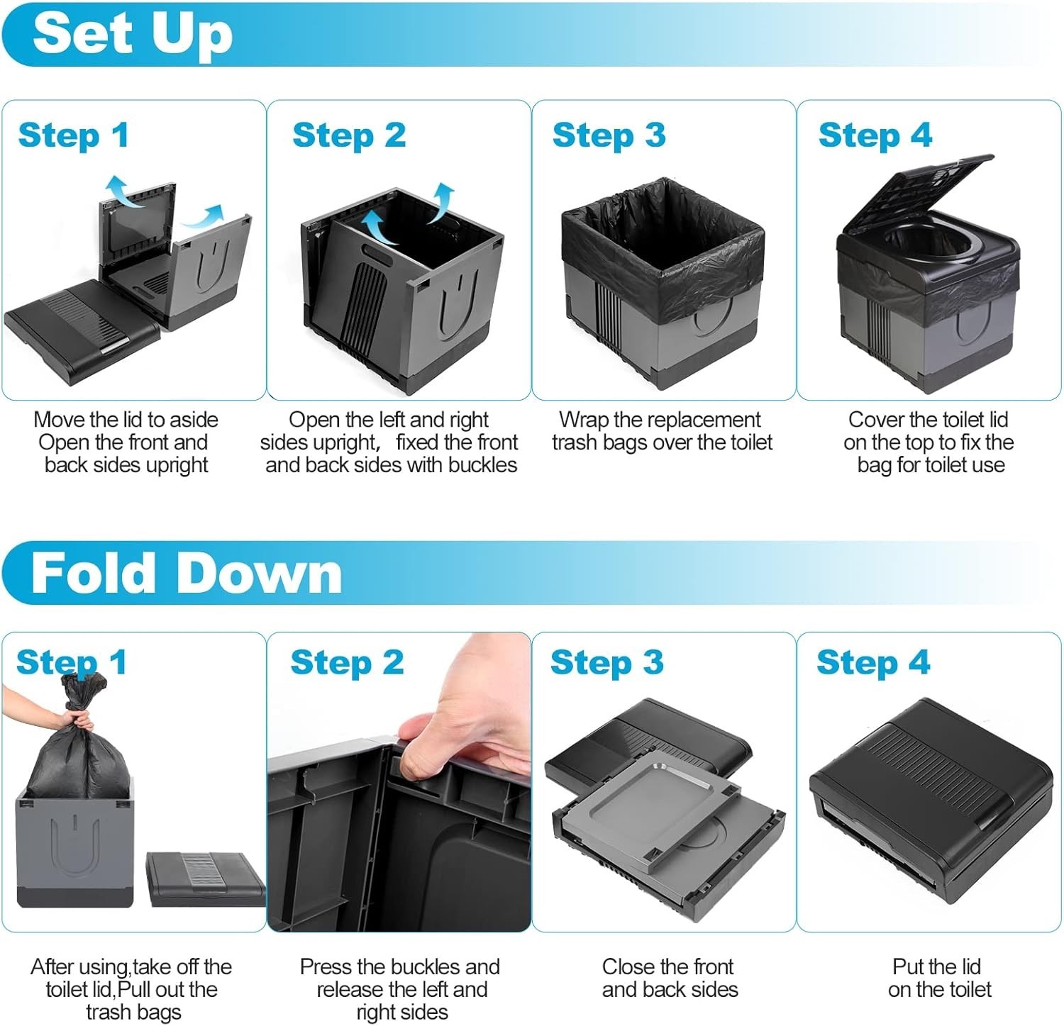 XXL Portable Toilet Camping Toilets for Car Indoor Outdoor Commode Foldable T…