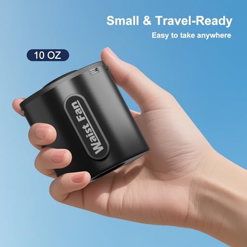 Portable Waist Fan 10000mAh, Up to 45H Runtime,18000RPM Strong Air, Black